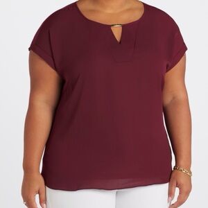Chic Burgundy Blouse with Keyhole Detail